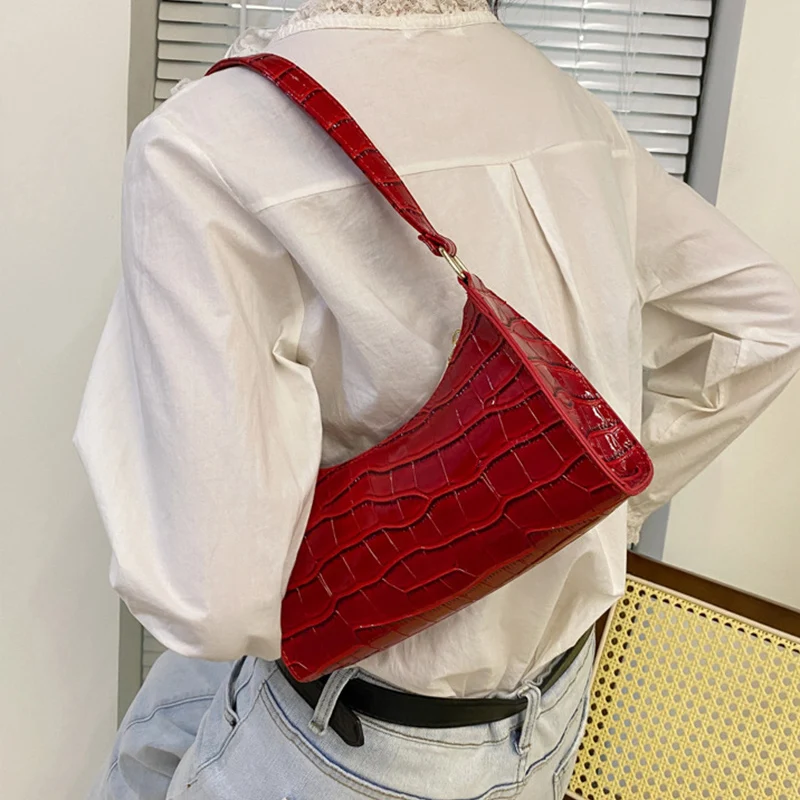 Moda sacos de couro do plutônio para as mulheres jacaré padrão axila bolsa feminina pequena axilas saco do mensageiro bolsa