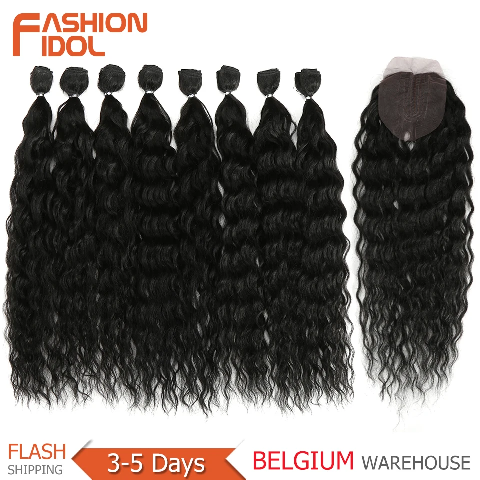 Extensiones de cabello sintético, mechones de pelo ondulado con agua con cierre, pelo falso Rubio degradado, 9 unidades por paquete, fibra de alta temperatura de 20 pulgadas