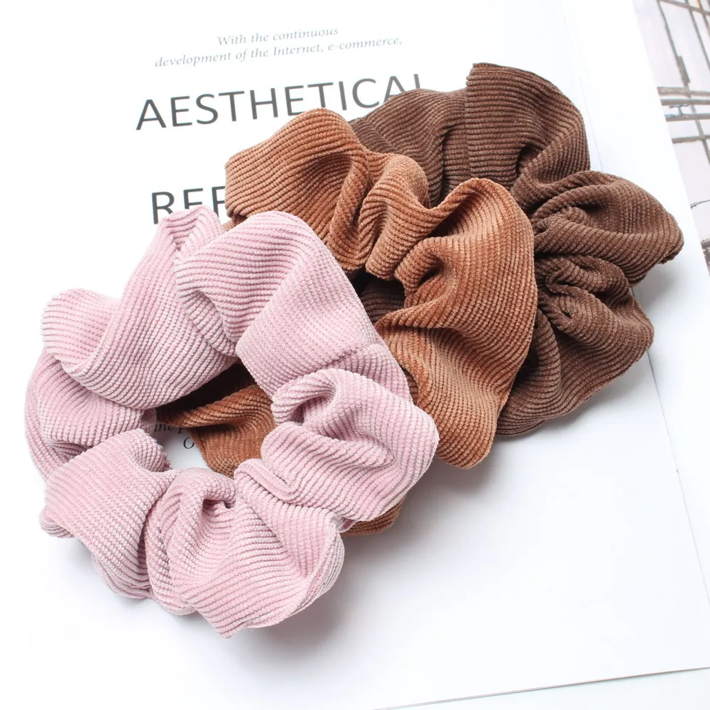 Cordón Scrunchie Otoño Invierno pana tela sólida Scrunchies conjunto bandas elásticas para el cabello moda Cola de Caballo lazo para el cabello cuerda sombreros 3PK