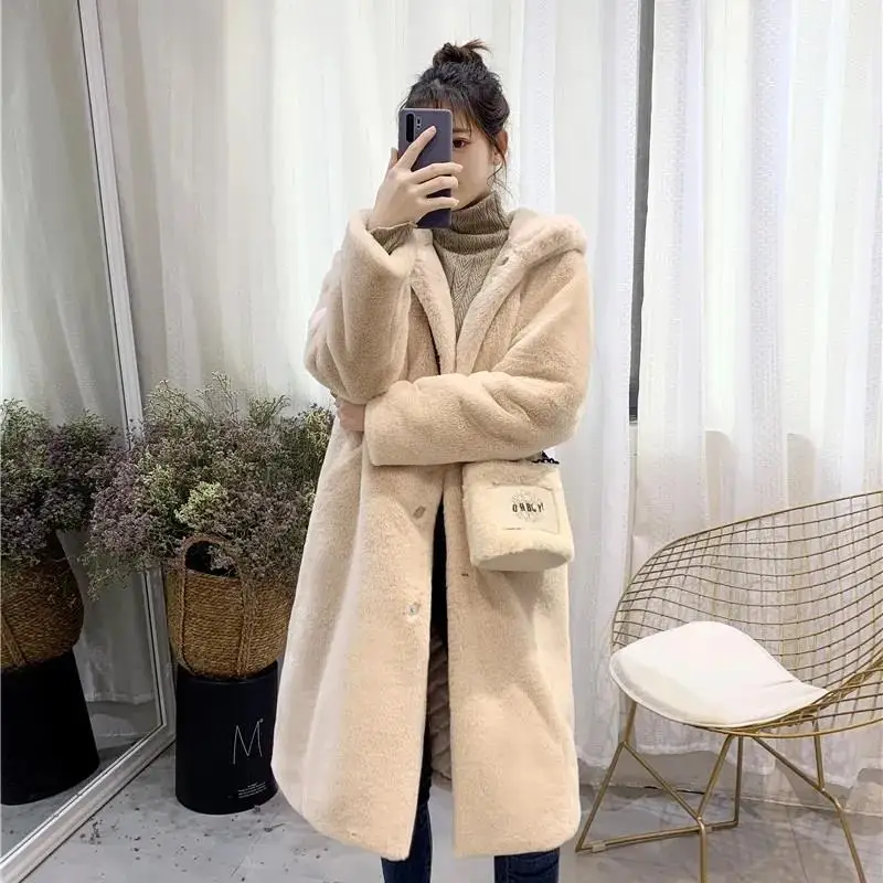 2021ใหม่ผู้หญิงฤดูหนาว Faux ขนเสื้อคลุมยาวขนสัตว์หนาหนาอุ่นหญิง Plush Plus ขนาดหลวม OverCoat