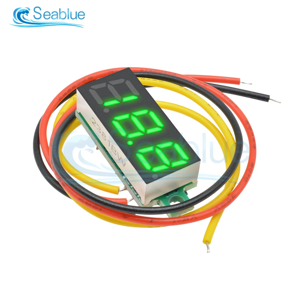 Voltímetro Digital LED CC de 0,28 pulgadas, medidor de voltaje de 0-100V, Detector de voltaje de energía móvil para coche, 12V, rojo, verde y azul, 5 uds.