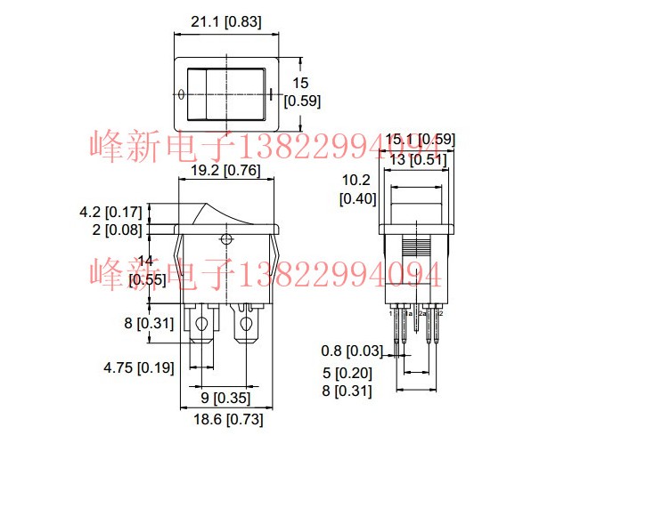 Interruptor rocker da fonte de taiwan 2 engrenagens 4 interruptor de pé 12a 250v interruptor rocker interruptor
