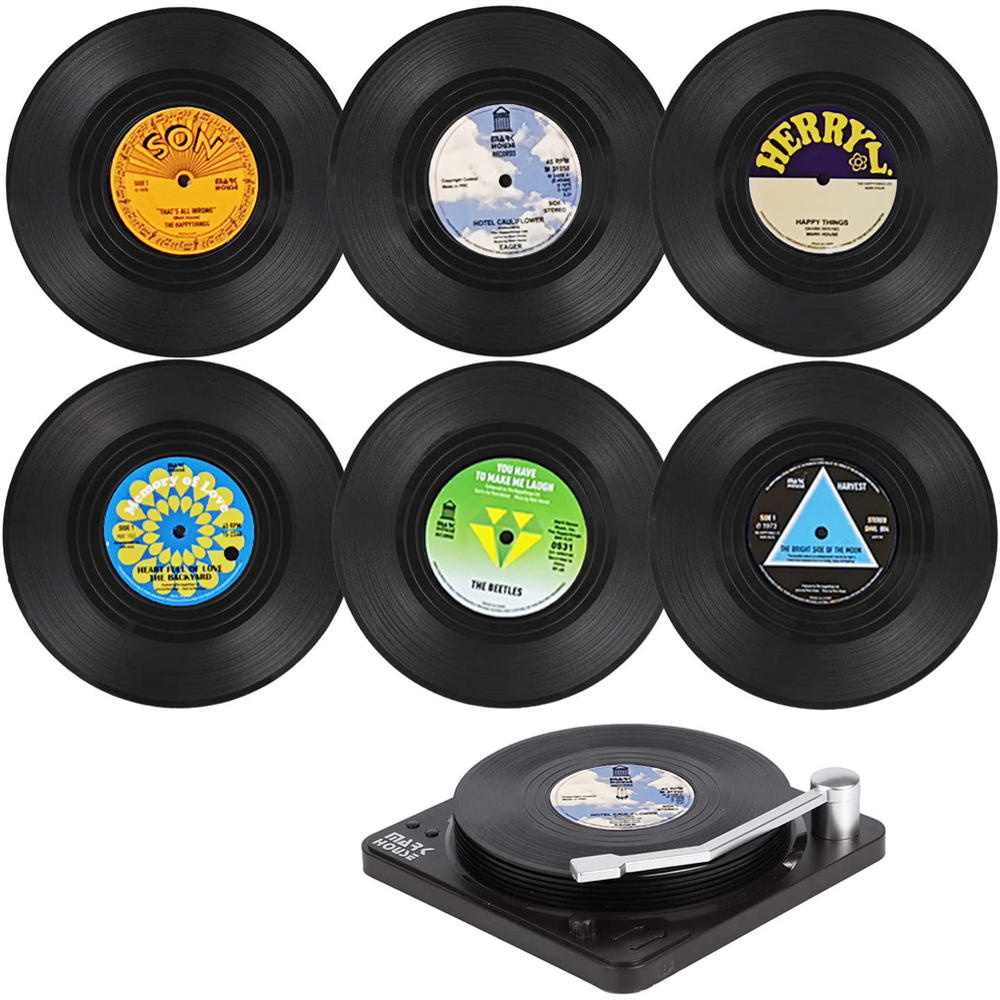 Bộ 6 Đĩa Nhựa Đế Lót Ly Cho Đồ Uống Nhạc Đế Lót Ly Với Phông Ghi Người Chơi Giữ Retro Ghi Đĩa Coaster Cốc Tập Uống Miếng Lót thảm Sáng Tạo