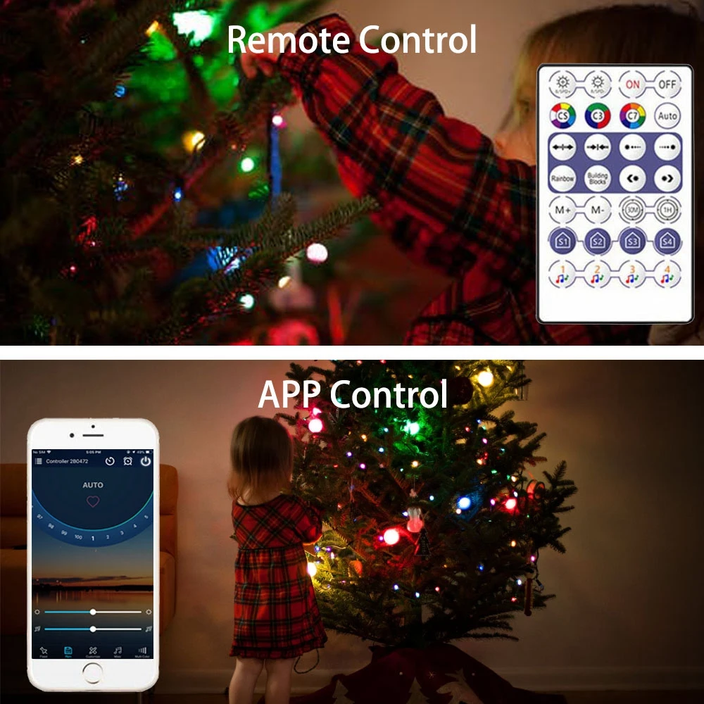 Luces navideñas, cadena de luces LED de Color de ensueño, WS2812B direccionable individualmente, módulo LED RGBIC, controlador de música USB DC5V