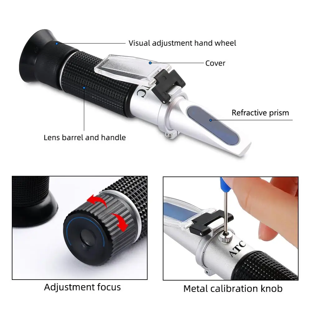 Mới Di Động 3 Trong 1 Tay Tổ Chức Nho Rượu & Rượu Vang Khúc Xạ (Brix, baume Và W25V/V Cân)