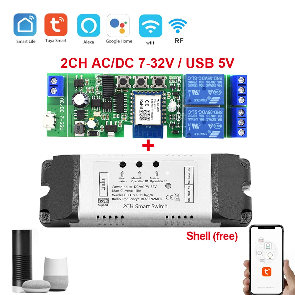 Módulo de interruptor de Motor Wifi inteligente Tuya, 5V, 12V, 24V, 32V, 220V, RF 433, Radio Control remoto, 4 canales, interruptor inteligente tuya, smart life, relé de avance lento para Alexa y Google Home