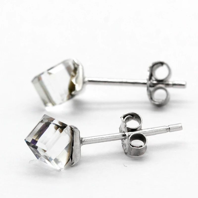 Anting-Anting Prismatik Perak Murni 925 dengan Anting-Anting Kancing CZ Transparan Perhiasan Mode 2021 untuk Wanita