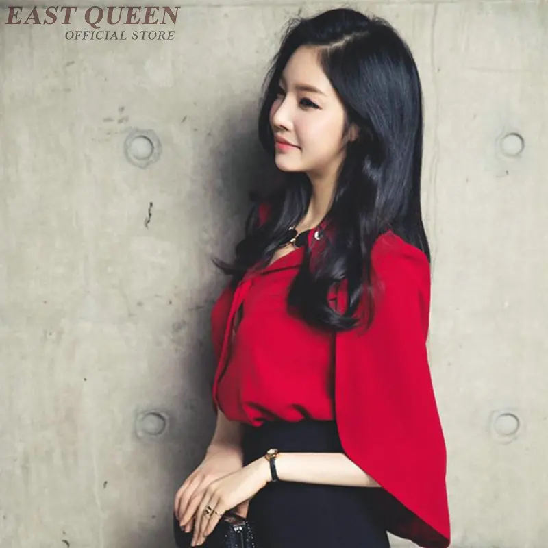 레드 여성 블라우스, 케이프 롱 셔츠, 세련된 여성 블라우스, 한국 패션 의류, 2019 봄 여름 신상, DD2269