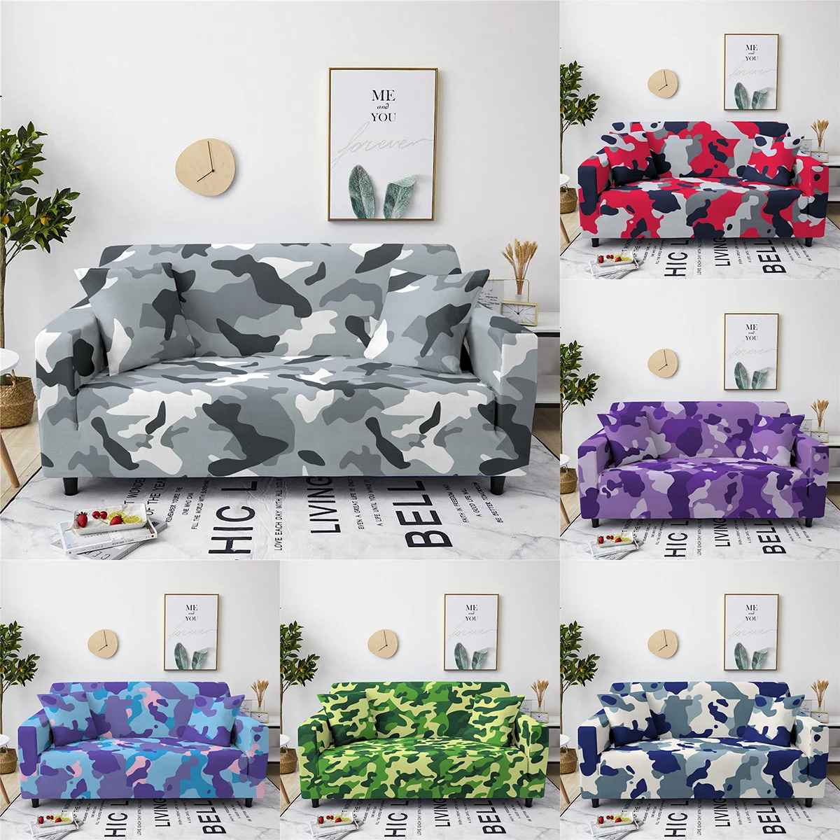 Sarung Pelindung Kursi Dekorasi Sofa Cetak Kamuflase 3D Mewah Keluarga Penutup Sofa Sarung Elastis Penutup Sofa 1-4 Tempat Duduk