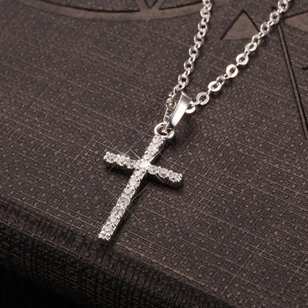 Colgantes de cruz de moda, dropshipping, Color dorado y plateado, cristal, colgante de cruz de Jesús, collar, joyería para hombres/mujeres, venta al por mayor