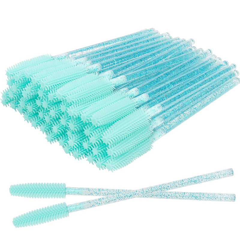 50 Uds. Aplicador de varitas de rímel de cristal de silicona, cepillos de pestañas de diamante desechables, peine para mujeres, herramientas de cepillo de maquillaje de belleza