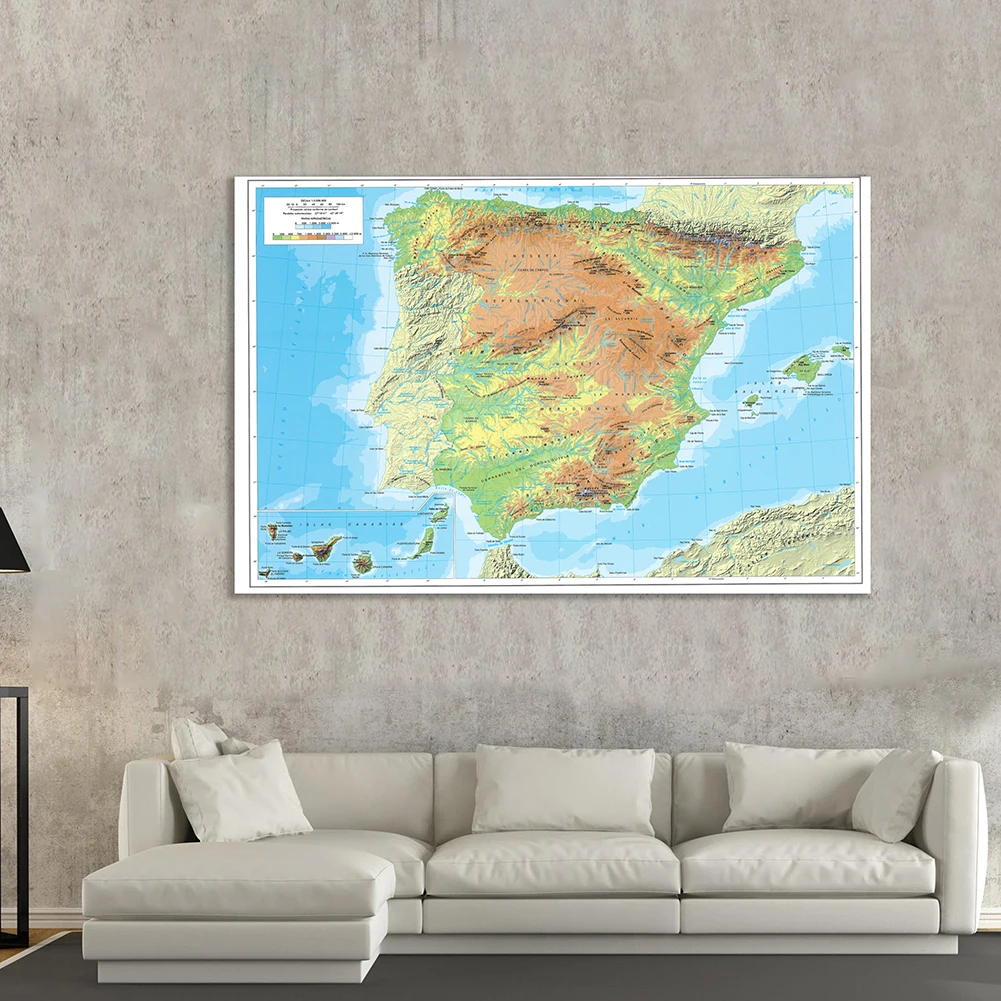 Mapa de España para decoración del hogar, lienzo no tejido, Póster Artístico de pared, material escolar, 150x100 cm
