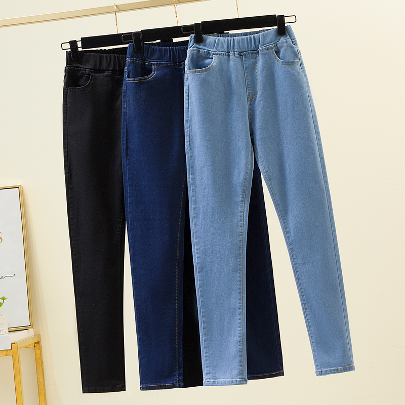黒 6XL 女性の弾性ウエストジーンズ春秋スリムストレッチペンシルジーンズオールマッチカジュアル女性ボーイフレンドデニムズボン