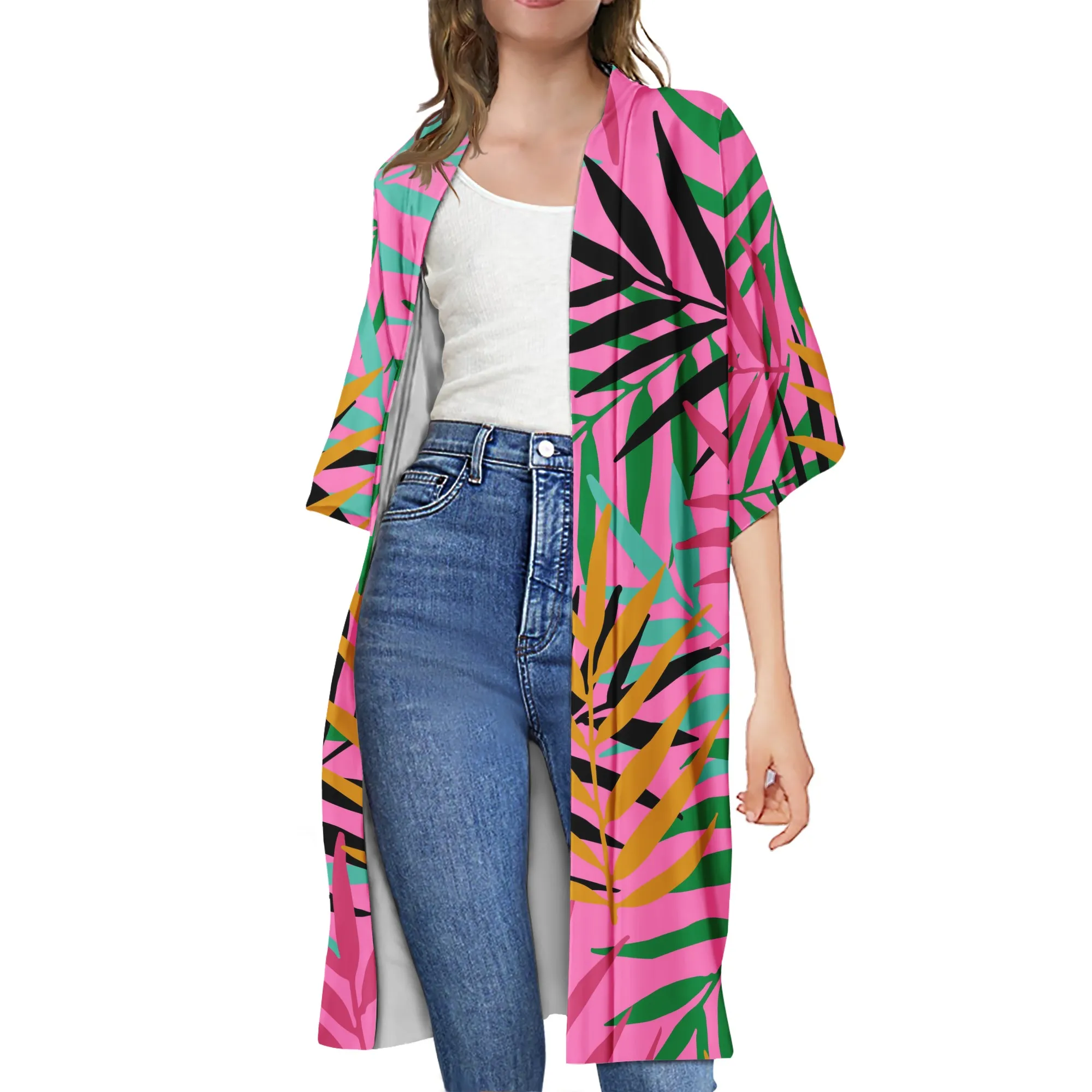 Jubah Kustom Desain Suku Polinesia Atasan Lengan Pendek Atasan Kardigan Wanita Mantel Parit Gadis Pelindung Matahari Kimono