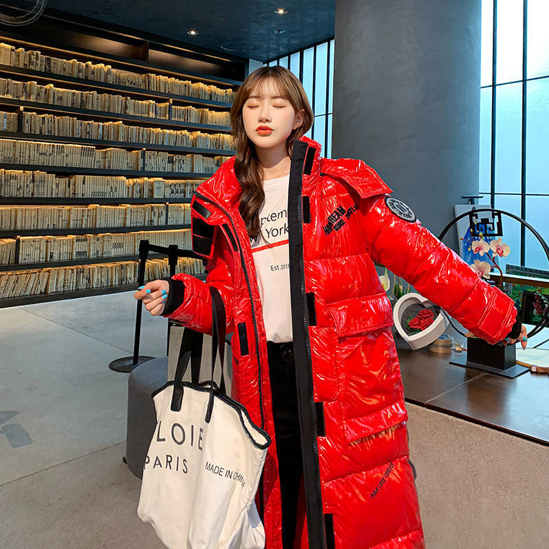 2024 Winter Frauen Parka Jacke Warme Dicke Lange Unten Baumwolle Mantel Weibliche Lose Oversize Mit Kapuze Glänzend Tasche Mantel