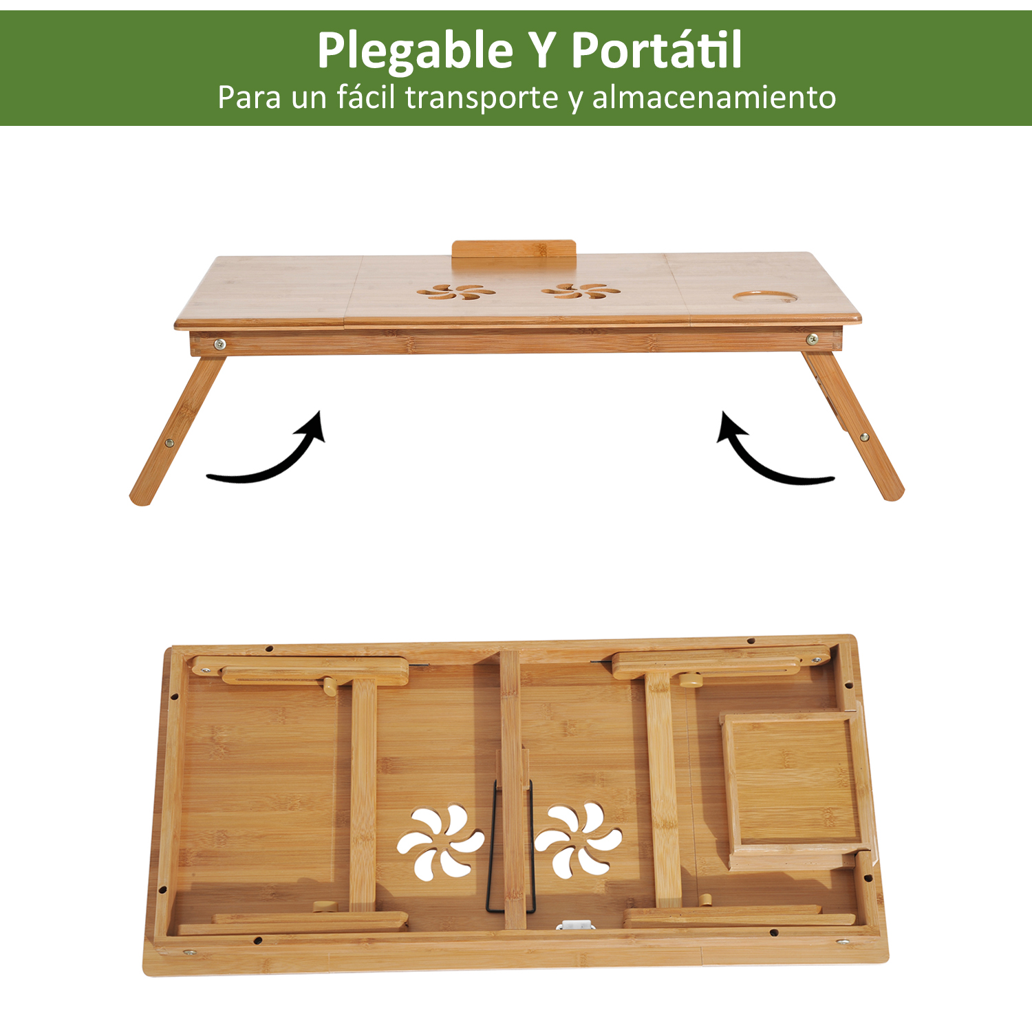 HOMCOM Laptop-Tisch aus Bambus, klappbares Betttablett, verstellbar, verstellbar