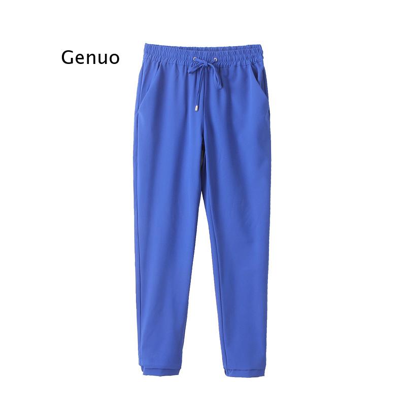 Celana panjang wanita musim semi, celana harem, celana wanita pinggang elastis tujuh warna, celana kasual renda, produk baru