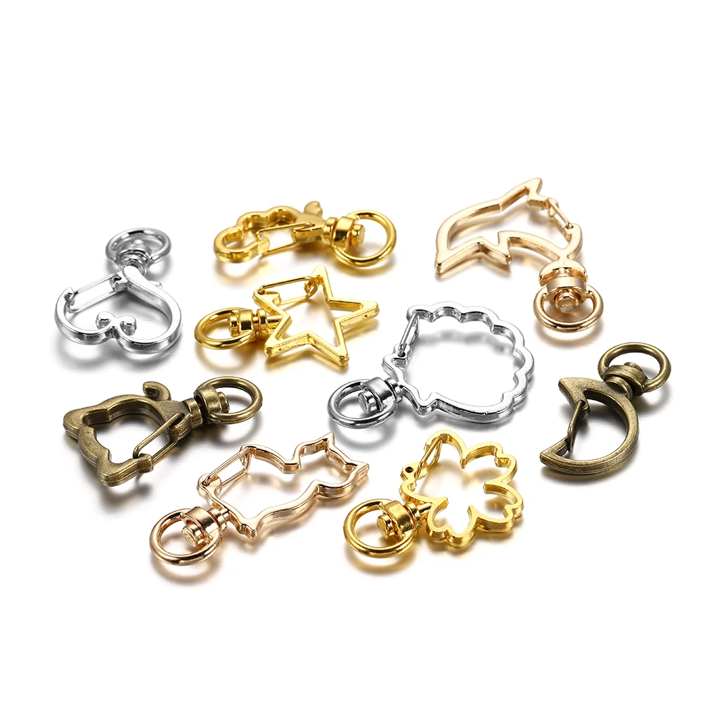 10 ชิ้น/ล็อต Star Moon Heart Cat สุนัขปลาโลมาดอกไม้ Charms Lobster Clasps Hook สําหรับ DIY Key Chain เครื่องประดับทําอุปกรณ์