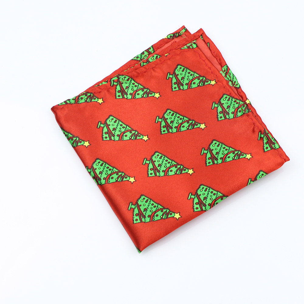 Classic Christmas Cartoon Men's Handkerchiefs Deer Snowflakes Printed Bright Satin Hanky Polyester Pocket Square Accessory Gift