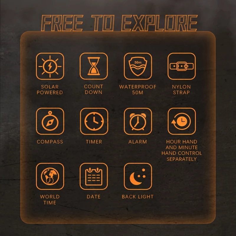 Male outdoors waterproof smart compass watch watch light solar charging display pointer