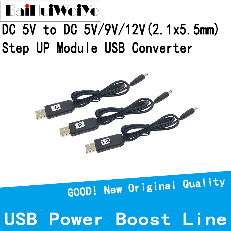 Повышающий Модуль USB Power Boost Line, от 5 В до 5 В постоянного тока, 9 В, 12 В, Кабель-адаптер для преобразователя USB, 2,1x5,5 мм, 2,1*5,5 мм, Длина штепсельной вилки 1 м