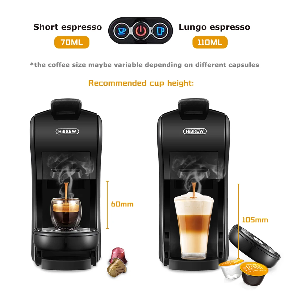 Máquina de café HiBREW 19 Bar 4 en 1, Cápsula múltiple caliente y fría, Cafetera Espresso, Cafetera de cápsulas Dolce Milk Nexpresso en polvo H1A