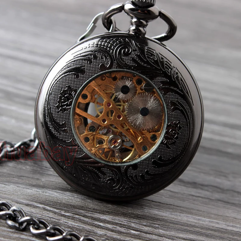 Retro Tay Gió Cơ Đồng Hồ Bỏ Túi Với Fob Dây Chuyền Nam Rỗng Quay Số Xương Thép Thạch Anh Thời Trang Đồng Hồ Bỏ Túi Quà Tặng