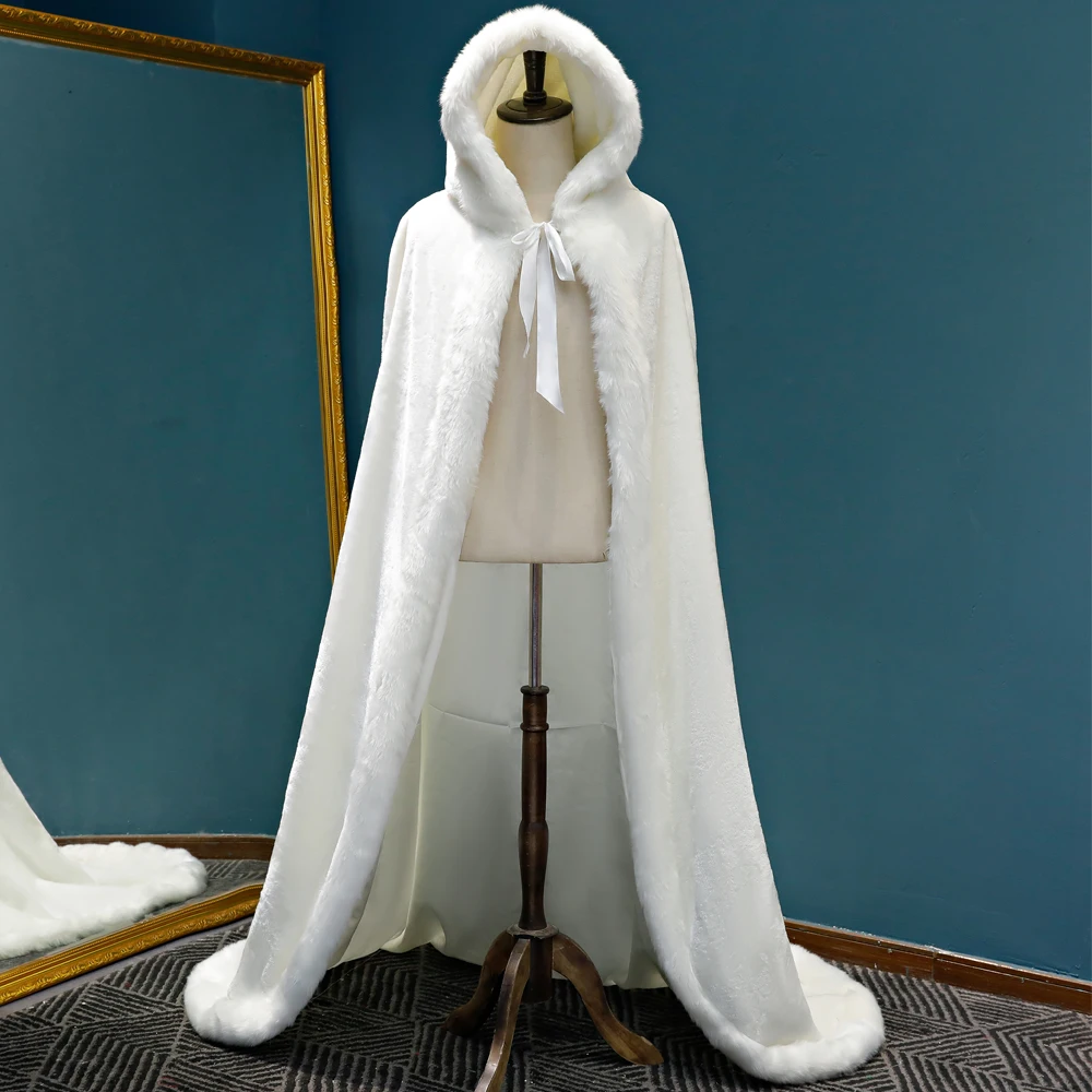 Capas de boda largas y cálidas para invierno, capa de boda hasta el suelo, chal de novia, capa de piel sintética, abrigo nupcial para adultos personalizado