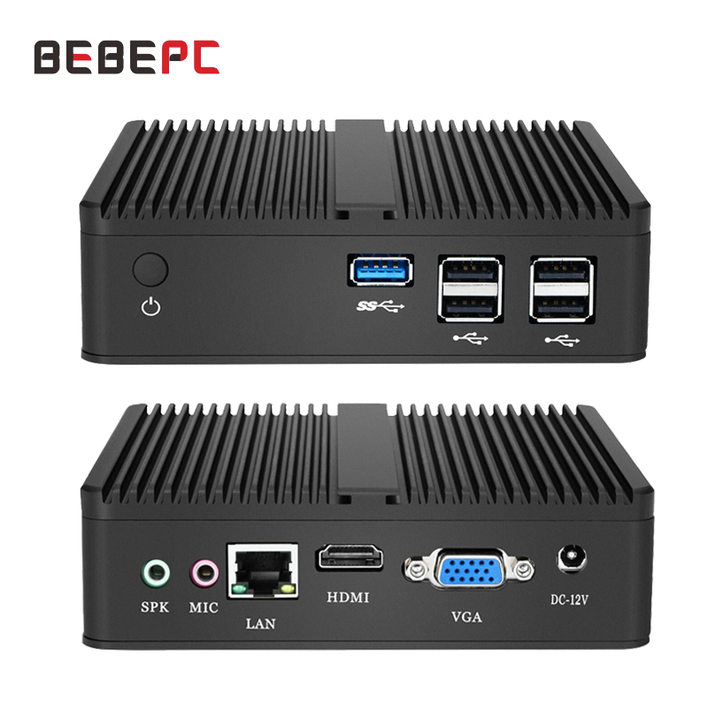 BEBEPC HTPC Quạt Không Cánh Mini PC Intel Celeron J1900 N2830 Windows 10 Linux DDR3L MSATA SSD VGA HD WiFi Gigabit LAN 5XUSB PC Giá Rẻ