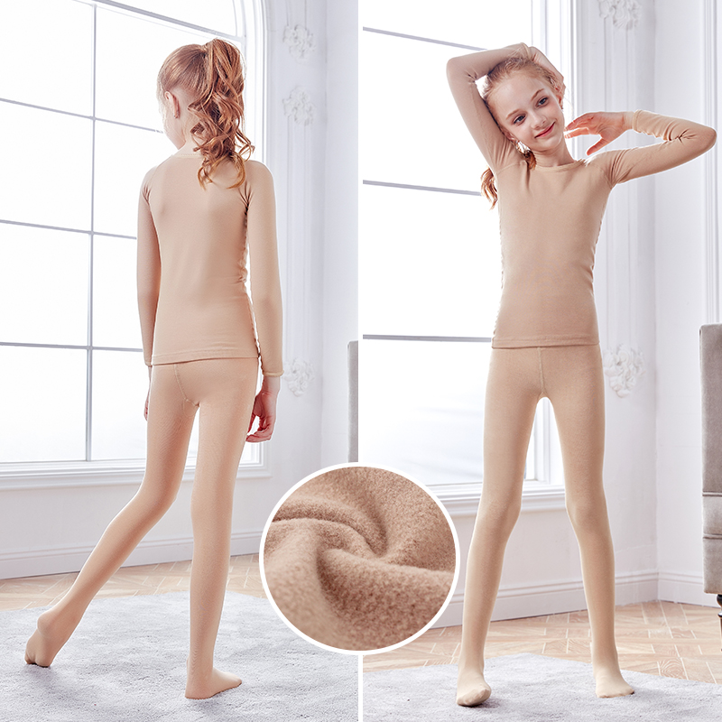 Ropa interior térmica para niñas, conjunto de ropa interior de Ballet elástica desnuda, medias de baile, leotardo para invierno