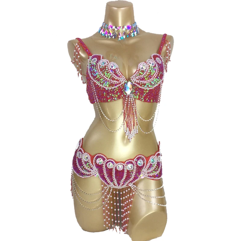 Hàng Mới Về Nữ Đính Hạt Múa Bụng Trang Phục Mặc Áo Ngực + Tặng Đai Bộ Tất Bellydancing Carnival Trang Phục Bellydance Quần Áo
