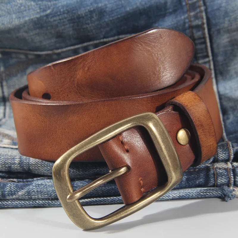 100% Da Bò Mới Da Thời Trang Retro Handmade Khóa Đồng Nam Dây Sang Trọng Dây Thắt Lưng Dây Da Quần Jean Rộng Nam dây Lưng Nam