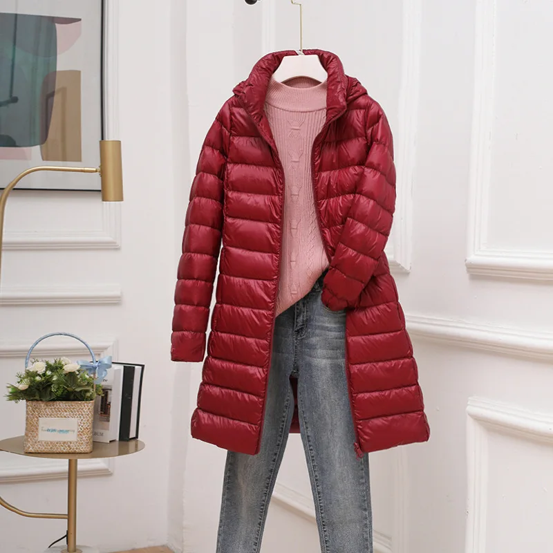 Abrigo desmontable de plumas para Mujer, Chaqueta larga ultraligera portátil de 0 a 10 °C, para invierno, 2024