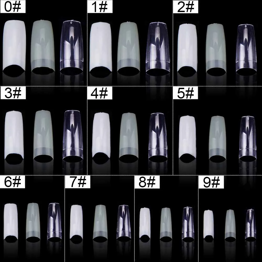 Cápsulas para uñas, 500 unidades/caja, puntas de uñas artificiales, cobertura completa, cápsulas acrílicas transparentes para uñas, manicura francesa, uñas postizas