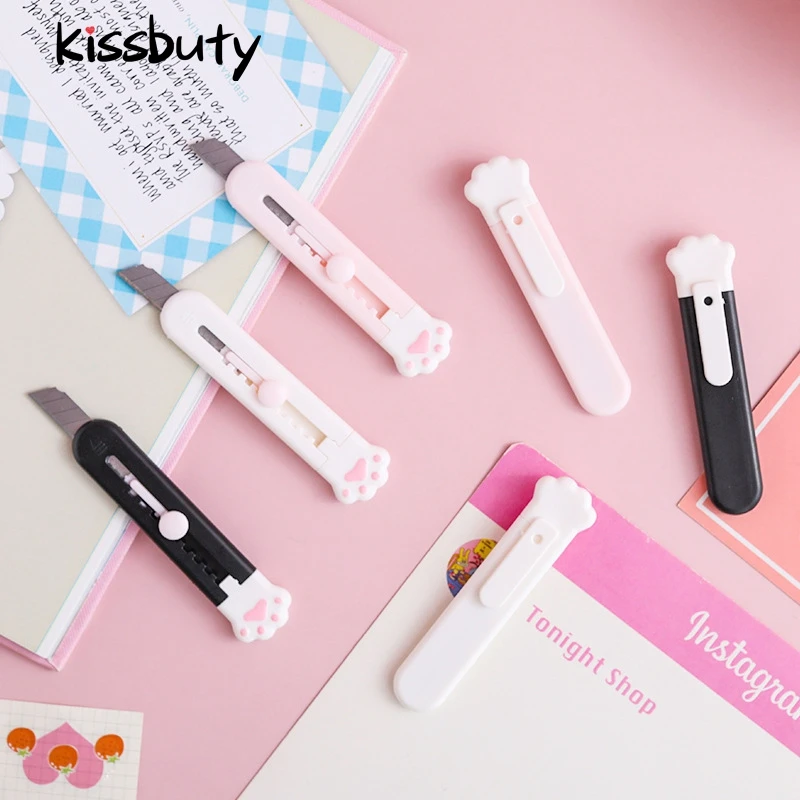 Kawaii Mini Mèo Paw Nghệ Thuật Tiện Ích Thể Hiện Hộp Dao Dao Cắt Giấy Thủ Công Gói Lọ Lưỡi Dao Học & Đồ Văn Phòng
