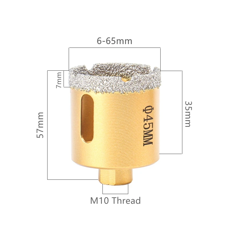 Miễn Phí Vận Chuyển 6-65Mm 1 M10 Ren Khô Hút Chân Không Chia Lửa Bằng Đồng Nguyên Kim Cương Khoan Core Bit Gạch Ceramic Lỗ thấy Đá Cẩm Thạch Đông Ninh Khoan