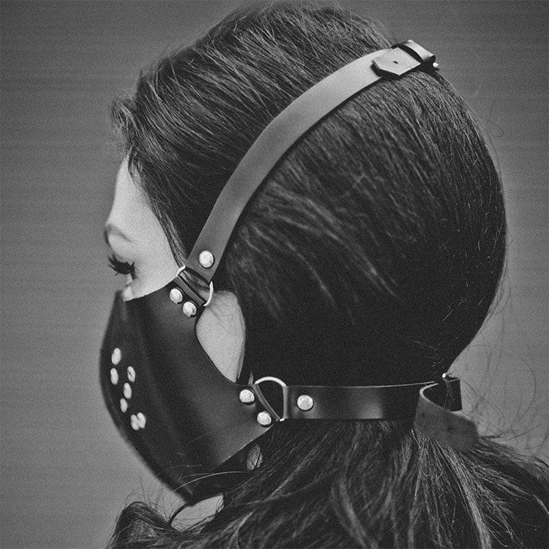 Máscara protetora de couro gótico punk rock estilo feminino boca cobrindo quente respirável reutilizável harness máscaras para mulher