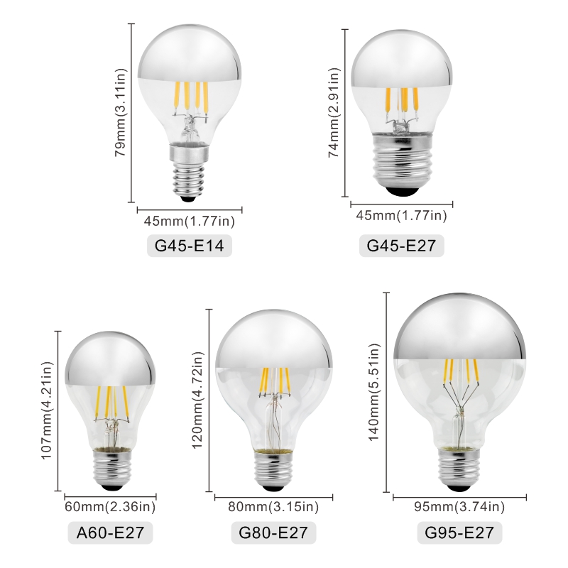 E14 E27 Spiegel Silber Retro Edison LED Glühbirne 4W G45 A60 ST64 G80 G95 Vintage Filament Lampada LED Lampe warmweiße Beleuchtung
