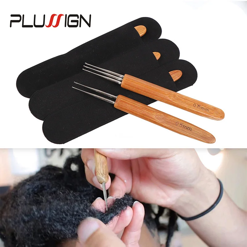 Professional Dreadlock โครเชต์ไม้ไผ่ Handle Hook 0.5 มม.0.75 มม.1 ตะขอ 2 ตะขอ 3-ตะขอเข็มสําหรับ Dreads เข็มล็อค 1 ชิ้น/เซ็ต