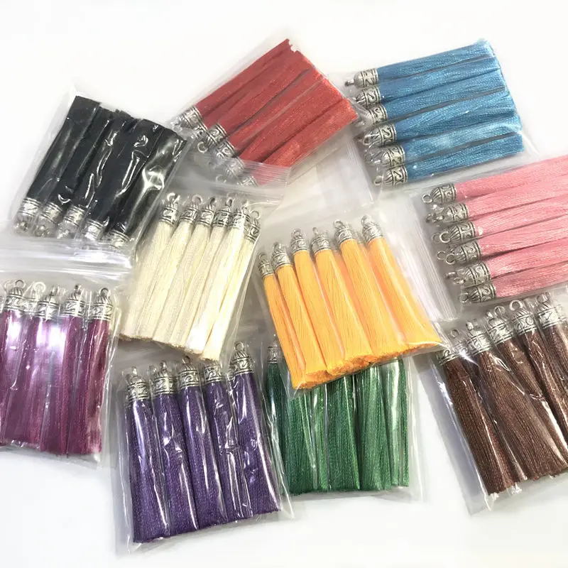 10 Chiếc Nhỏ 6Cm Lụa Tua Rua Bông Tai Mặt Dây Chuyền Vòng Tay Thủ Công Bạc Cấp Mũ Lưỡi Trai Tua Rua Chổi Tự Làm Trang Sức Làm phụ Kiện