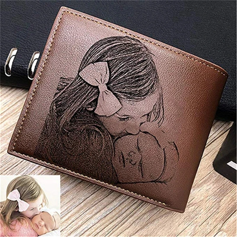 Billeteras personalizadas de cuero PU de alta calidad para hombre, carteras grabadas, monedero corto, billetera de fotos personalizada, regalo de lujo para hombre Cartera regalo dia del padre