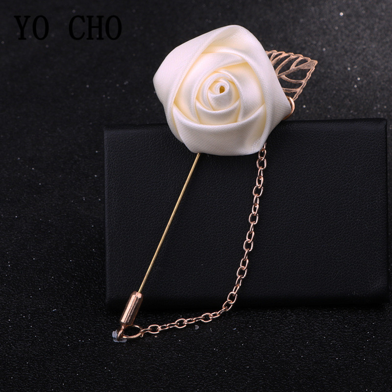 YO CHO Sposo Boutonniere Spille per corpetto Matrimonio Fiore di seta Groomsman Boutonnieres Occhiello Fiori da sposa Accessori per il matrimonio
