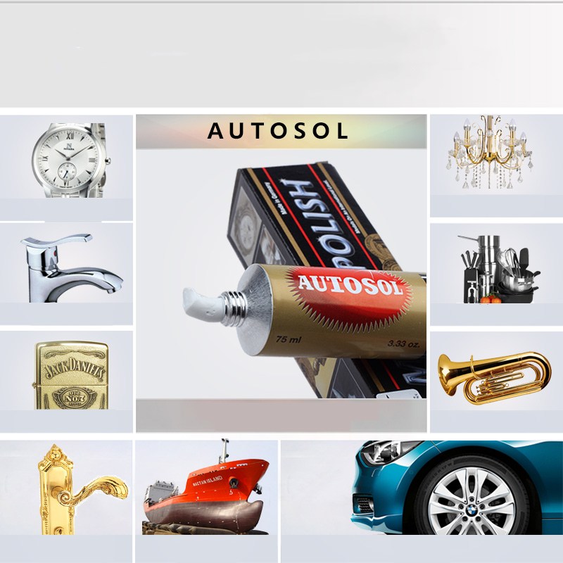 Autosol pasta de polimento de metal em alemanha, esfregão de cobre para ferrugem em aço inoxidável, 75ml e 100g