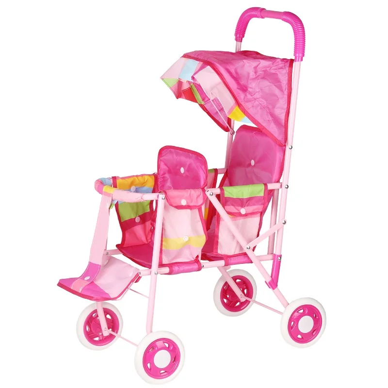 Muñeca de simulación de doble asiento, carrito de juguete para niña, muñeca plegable de empuje manual, cochecito de bebé, accesorios para muñeca Barbie