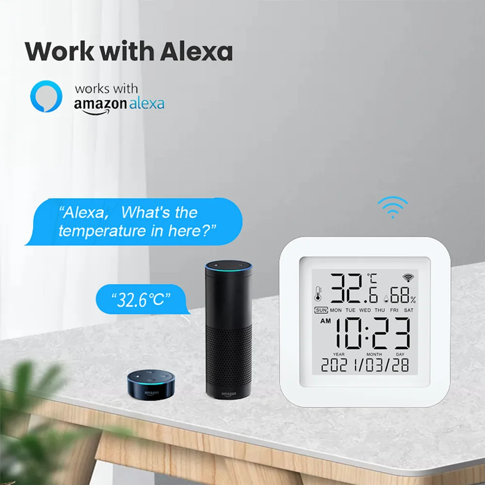 Tuya-Sensor de temperatura y humedad WIFI para hogar inteligente, termómetro, higrómetro, compatible con asistente de Google Alexa