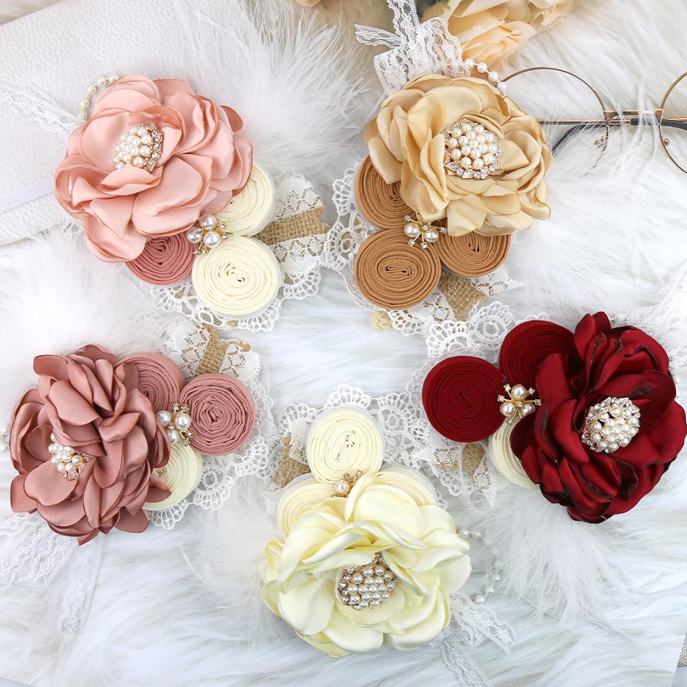 Đầm Hoa Vintage Đầu Bé Gái Headwraps Sơ Sinh Đạo Cụ Chụp Ảnh Quà Tặng Ren Thun Cột Tóc Ngọc Trai Lông Vũ Phụ Kiện