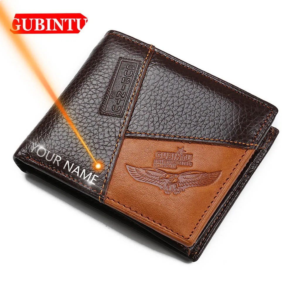 GUBINTU, billeteras para hombre, tarjetero de diseño corto de cuero de vaca auténtico, tarjetero de bolsillo para tarjetas, cartera para hombre de marca de alta calidad