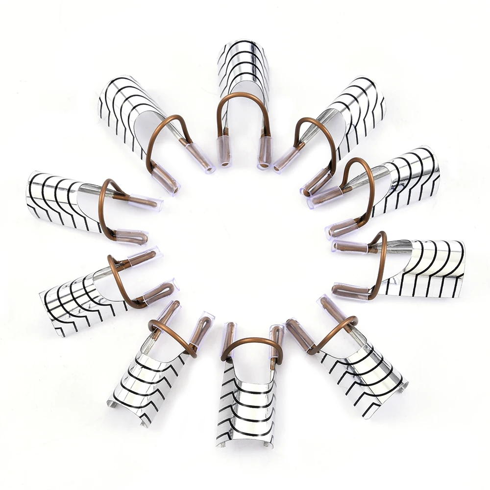Paletas de extensión de uñas de aluminio reutilizables, formas de puntas, pegatina de extensión para decoración de uñas, guía de forma, plantilla, herramientas de manicura, 10 Uds.
