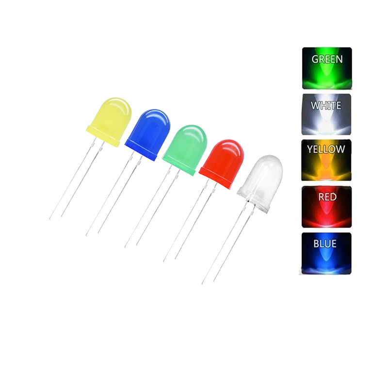 10 Stuks F10 10Mm 5 Kleuren Dip Led Groen Rood Blauw Wit Super Heldere Kwaliteit Kraal Lichtgevende Diode Plug-In Lamp Assortiment