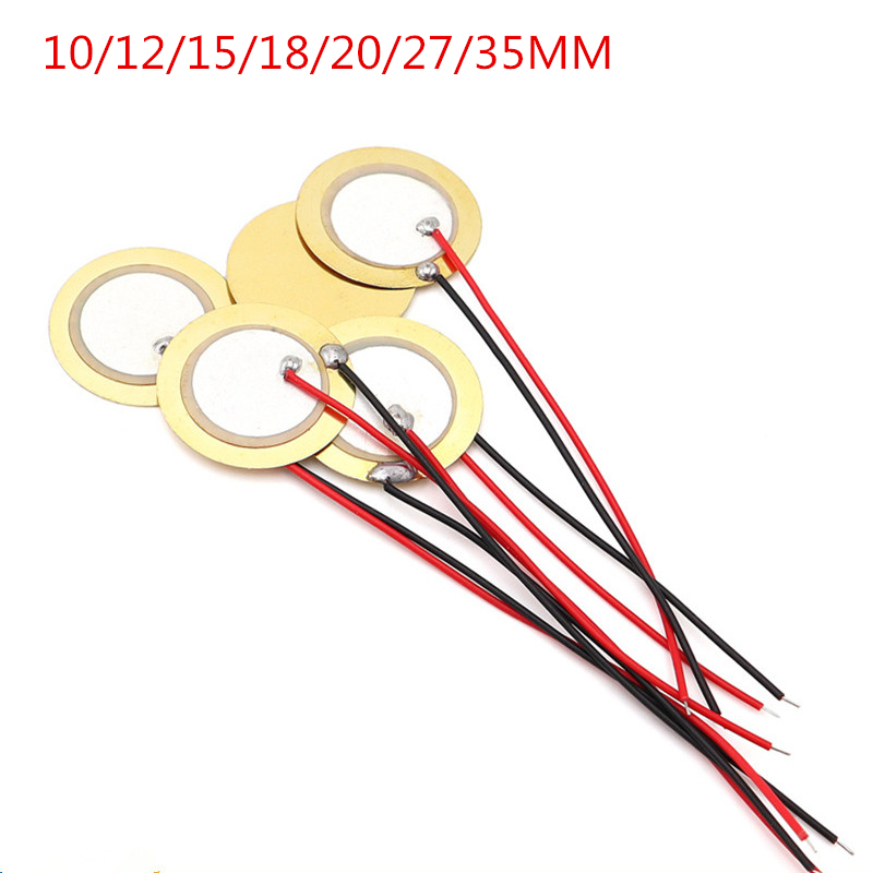 Buzze piezoeléctrico de cerámica, hoja de cobre, Sensor de sonda, gatillo de disco de tambor con alambre de cobre, 10 piezas, 12 MM, 15 MM, 18 MM, 20 MM, 27MM, 35MM, 10 piezas